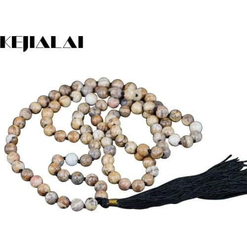 Exclusive 108 Picture Stone Beads Necklace,Long Tassel Necklace,Spiritual Yoga Jewelry For Women Bohemian Necklace