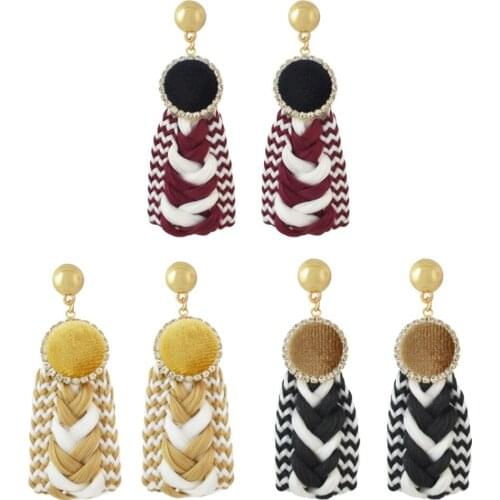 3 Colors Elegant Womens Earring Fashion Pattern Knitting Suede Crystal Rhinestone Gold Metal Party Engagement Dangle Earrings