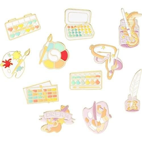 Drawing Plate Enamel Lapel Pins Ink Pigment Brush Painting tools Brooches Backpack Badge Gifts for Painter Custom Jewelry