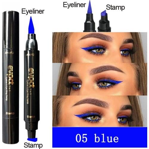 Evpct 1Pcs Double-Headed Seal Black Blue Eyeliner Triangle Seal Eyeliner 2-1 Waterproof Eyeliner Stamp Contouring Makeup TSLM2