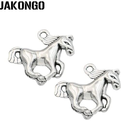 JAKONGO Antique Silver Plated Horse Charm Pendant for Making Bracelets Jewelry Accessories Craft DIY 21x16mm