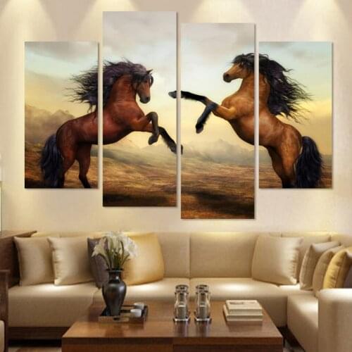 Cuadros Canvas Painting 4 Piece Running Horse Painting Modern Wall Home Decorative Art Picture Paint On Canvas Prints No Frame