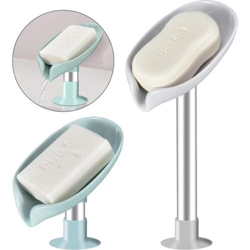 Leaf Shape Soap Box Bathroom Soap Holder with Suction Cup Drain Soap Dish Plastic Soap Tray Bathroom Accessories Dropshipping