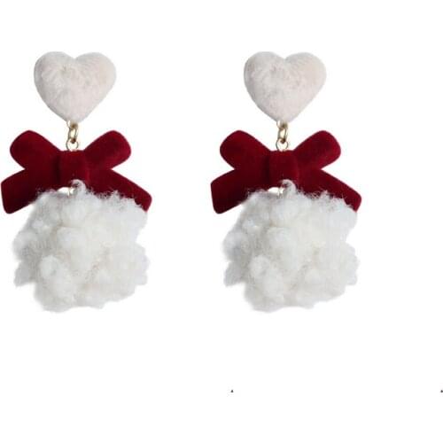 Cute Girls Velvet Bowknot Heart Stud Earrings For Women Fashion Fluffy Fur Pompom Ball Earings Female Jewelry Party Gift