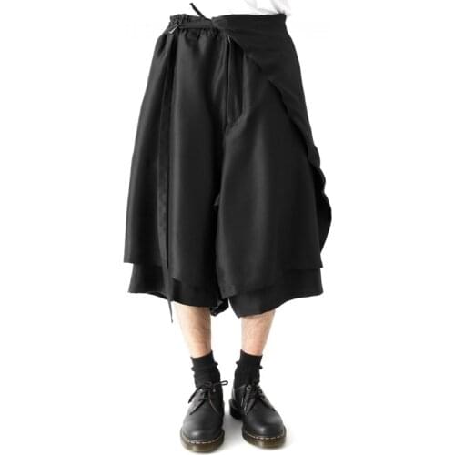 Mens Plus Size Pants Casual Cropped Trousers Double-layer Stitching Deconstructed Loose Skirt Pants Samurai Pants Hip Hop 27-46