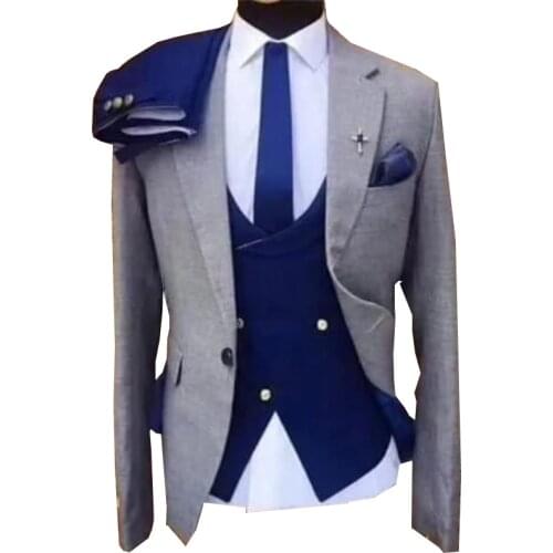Mens Casual Suits Slim Fit 3 Piece Notch Lapel Prom Tuxedos Double Breasted Breathable Vest Wedding Suits (Blazer+Vest+Pants)