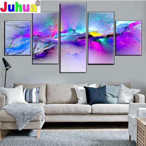 5 Piece Color Abstract graffiti Landscape Puzzle Diamond Painting Full Square Round Drill Embroidery set Diamond Mosaic Wall Art