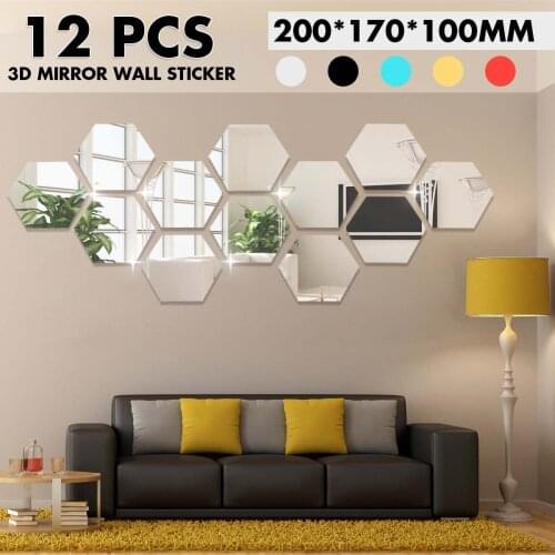 36/24/12PCS Wall Stickers 3D Mirror Hexagon Vinyl Removable Decal Home Decor Art DIY 200*170*100mm 100pcs 2x2cm Silver Acrylic