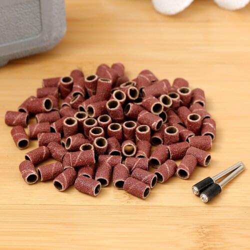 100PCS Nail Drill Bits 80# 6.35mm Drum Sanding Band +2pc 3.17mm Shank Band Mandrel for Abrasive Rotary Tool Dremel Accessories