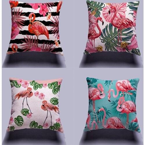 Cartoon Throw Pillow Linen Digital Cushion Cover Flamingo Series Cushion Cover Living Room Car Pillow Case