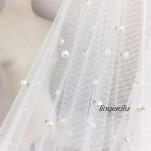 Delicate pearl net Beaded mesh wedding dress soft mesh fabric
