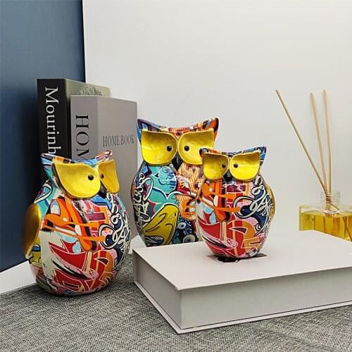 Nordic Colorful Resin Owls Cute Animal Figurines Miniatures Figurine Craft Home Bedroom Wall Cabinet Decoration Ornament Statues