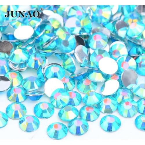 JUNAO Wholesale Bulk 2 3 4 5 6mm Blue Zircon AB Resin Rhinestones Applique Flat Back Non Hot Fix Strass for Nail Art Decorations