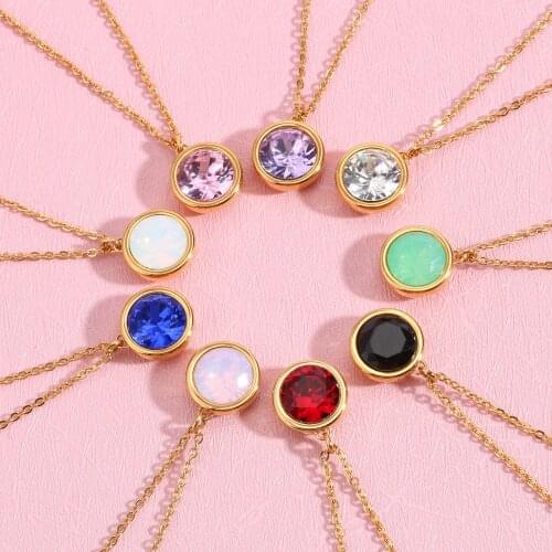 Multicolor Stone Temperament Pendant Golden Steel Color Stainless Steel Pendant Necklace Zircon Jewelry Lady Chain