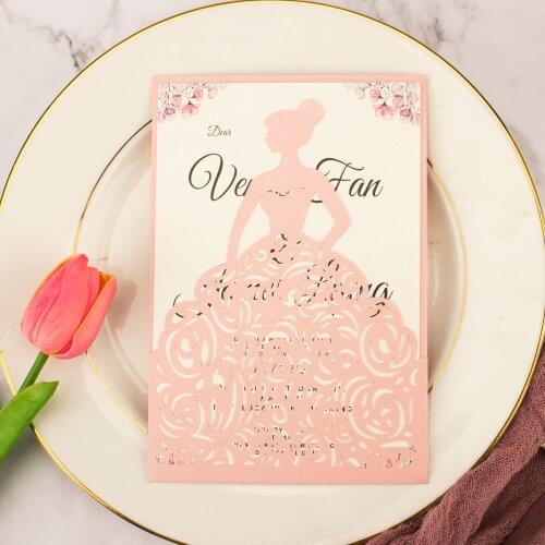 1pcs free shipping Laser Cut Girl Paper wedding invitation cards for mis Quince 15th Bridal shower birthday sweet 15 sweet 16