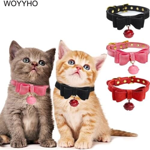 PU Leather Adjustable Cat Collar Bowknot Bells Necklace For Small Dog Puppy Kitten Pet Accessories Pets Collars XXS/XS/S/M