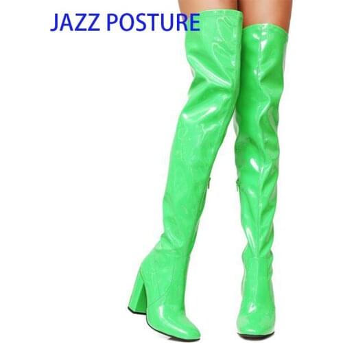 Sexy Party Shoes Woman Over The Knee Boots Girls Dress High-Heel Women Boots Bright Patent Leather Long Boots 43 w273