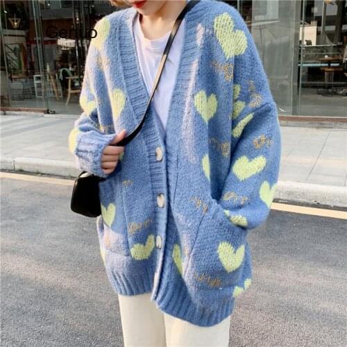 Fairy Women Sweater Cardigan New Casual Lovely Heart Knitting Female Sweaters