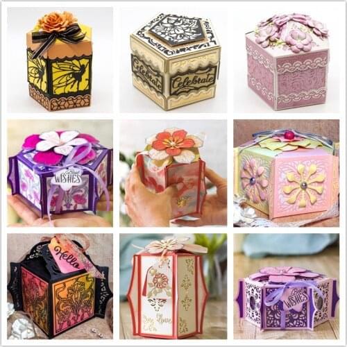 Dimensional Hexagon Gift Box and Floral Panel Metal Cutting Dies for Scrapbooking and Cards Making Paper Craft Dies New 2019