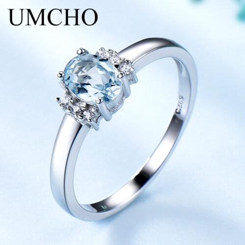 UMCHO Blue Topaz Gemstone Rings for Women 925 Sterling Silver Engagement Ring Oval Cut Wedding Jewelry Birthstone Party Gift