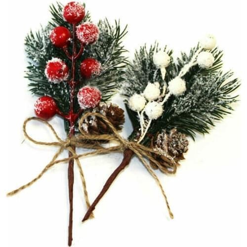 5pcs Artificial Flower Fake Snow Frost Pine Branch Cone Berry Holly Diy Xmas Tree Ornament Home Christmas Decor Supplies Gift