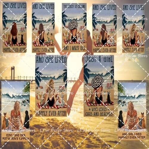 Vintage Beach is Calling Dog Girl Indoor and Outdoor Wall Decoration Bar Family Cafe Signs Men Cave Best Family Gifts Tin Sign