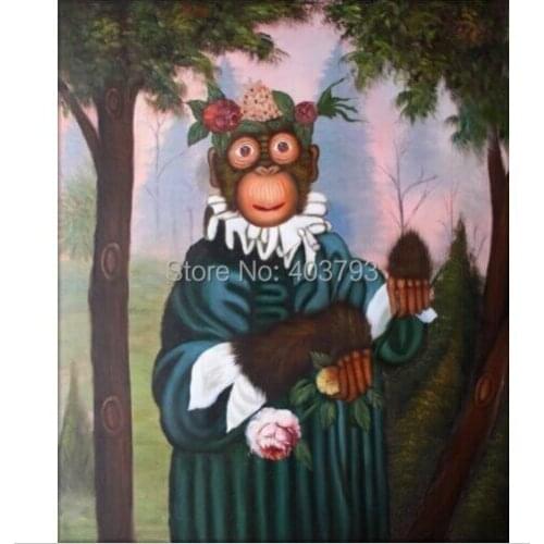 High Quality Hand Painted Oil Painting on canvas Monkey Holding Flowers 20x24in no framed