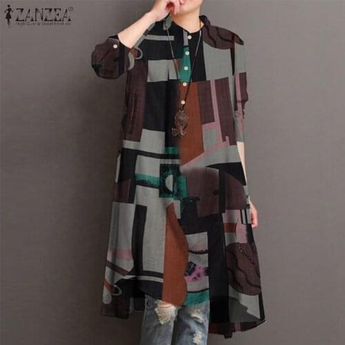 ZANZEA Women Blouse Spring Vintage Floral Printed Long Sleeve Shirt Tunic Loose Blusas Plus Size Chemise Retro Buttons Long Tops