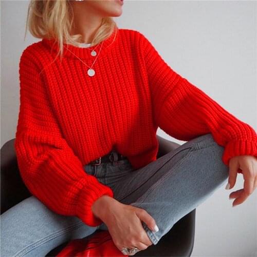 2021 Autumn Women Solid Sweater Elegant O-neck Loose Female Knitted Sweater Casual Long Sleeve Warm Oversized Pullover Jumpers