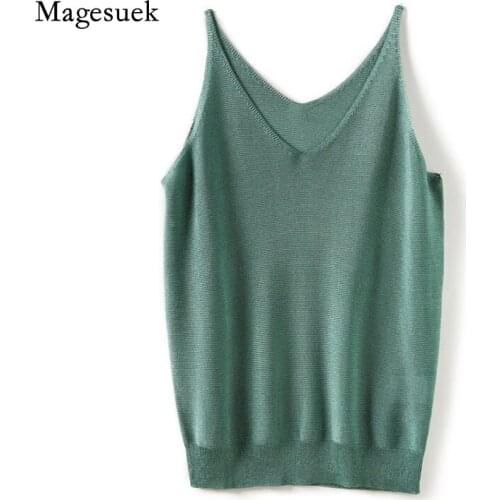 Korean Solid Knitted Vest 2021 Summer Sleeveless Sexy V-neck Women Tank Top Fashion Womens Clothing Casual Tank Top Camis 14659
