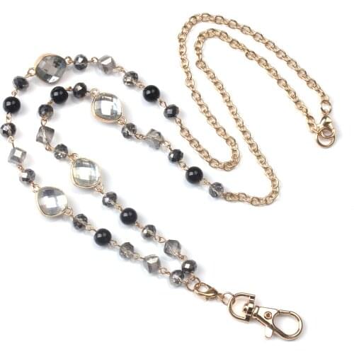 1 Set Lanyard Sweater Necklace Long Silver Color Round Imitation Pearl For Hang Work Cards Keys ID Cards Neck Chain Jewelry
