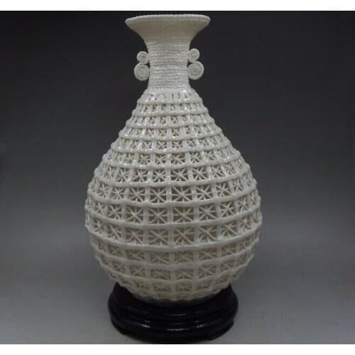 10.24 inch / Oriental antique hand-carved hollow-out the vase of porcelain