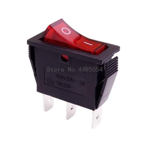 10Pcs Rocker Switch 15A 250V 30A 220VAC 3Pin With Red Light KCD3-102/N 15*32 mm Power Switch