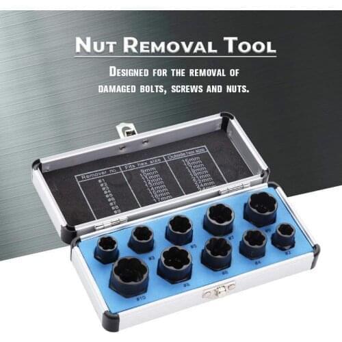 10Pcs Damaged Nut Bolt Remover 9-19mm Kit Stud Extractor Broken Bolt Screw Remover Hand Tools Set Threading Tools Kit Black Nuts