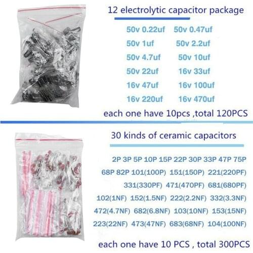 1390Pcs Electronics Automation Assortment Kit LED Diodes Ceramic Capacitors Resistors Transistors Electrolytic Capacitors Parts