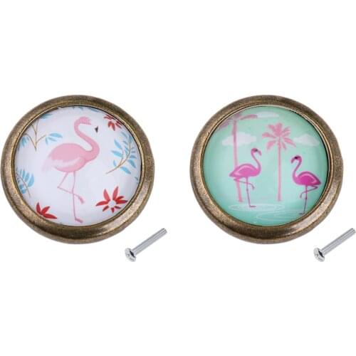 2pcs Flamingo Drawer Pulls Kitchen Cabinet Knobs Cupboard Hardware, Vintage