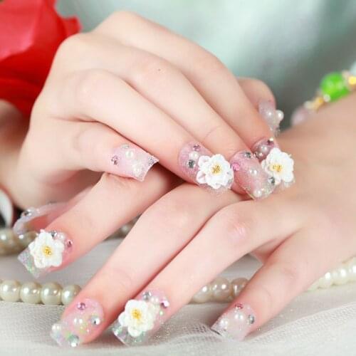 2020 24PCS White Plum Long False Nails Style High Quality Artificial Bride Full Cover Fake Nails Z038