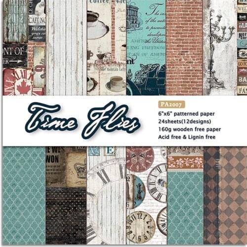 24pcs/Set Time Flies Patterned Paper Pad Pack Background Cardstock Scrapbooking Pack Handmade Craft Paper Card DIY Decoration