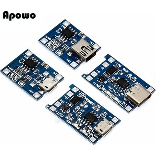 5 pcs Micro USB 5V 1A 18650 TP4056 Lithium Battery Charger Module Charging Board With Protection Dual Functions 1A Li-ion