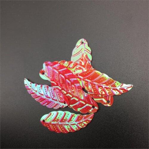 50g/lot Leaf Sequins 11*29mm PVC Sewing DIY Leaves With 1 Hole Red AB Confetti Spangles