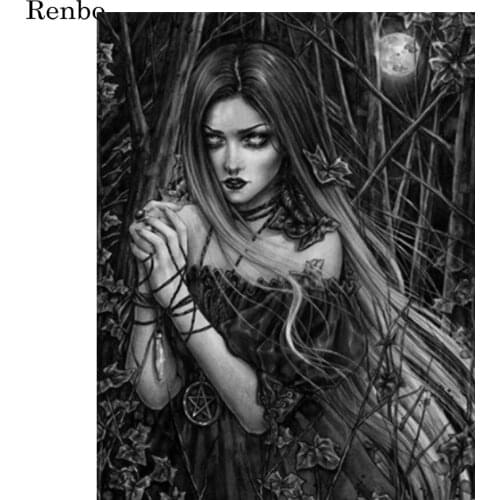 5D Diy Diamond Painting Full Square Round Drill Mosaic Vampire Rhinestone Diamond Embroidery Cross Stitch Witch Halloween Gift