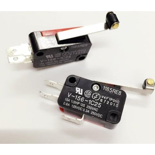Free shipping 100pcs/lot V-156-1C25 Pulley long pressure rod Micro switch Limit switch Travel switch Silver contacts