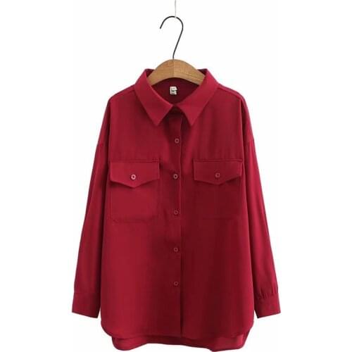 Plus size solid yellow black dark red women loose blouse 2021 new casual ladies spring autumn shirts female tops oversize