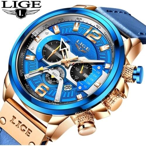 LIGE Mens Watches 2021 New Luxury Leather Watch For Men Waterproof Quartz Clock Male Brand Sport Chronograph Relogio Masculino