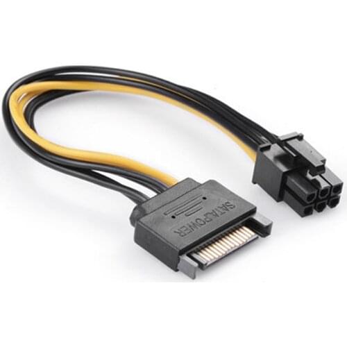 Black 15 Pin SATA Power to 6 Pin PCI Express Riser Card Adapter Cable Power Supply Cable