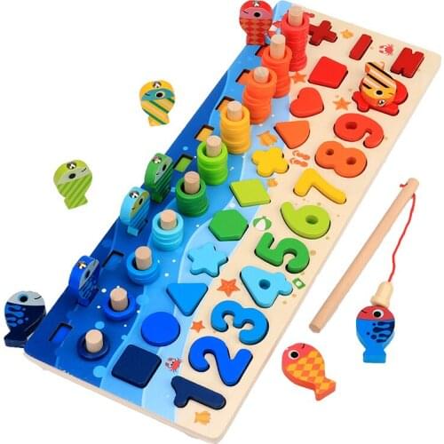 Montessori Educational Wooden Toys For kids Board Math Fishing Count Numbers Matching Digital Shape Match Early Education Toy