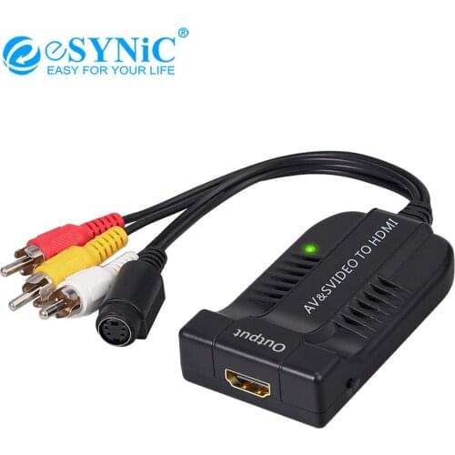 ESYNiC Male AV CVBS S-Video Converter Composite 3RCA To HDMI Support For HDTV DVD 1080P Micro Cable FL/FR Stereo Audio Adapter
