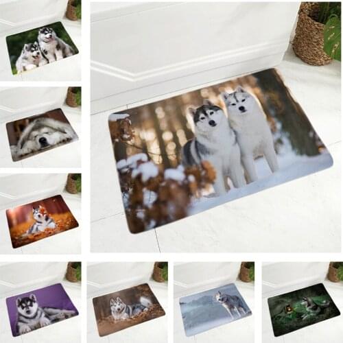 Pet Animal Flannel Carpet Floor Mat for Hallway Bedroom Decor Siberian Husky Dog Door Mat Non-Slip Children Room Doormat Rug