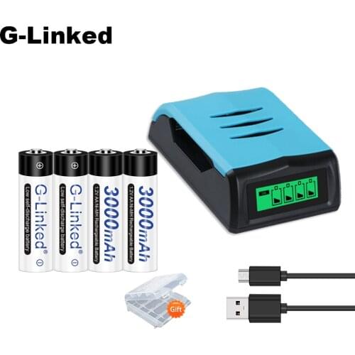 G-Linked AA Battery 1.2V Ni-MH AA Rechargeable Battery 3000mAh Batteries 2A Bateria Baterias + 1.2V Ni-MH AA AAA Battery Charger