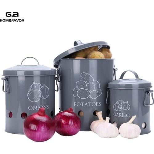 3 Pcs Food Container Storage Bins Garlic Onions Potatoes Box Kitchen Breathable Metal Buckets Factory Custom Boxes Sets